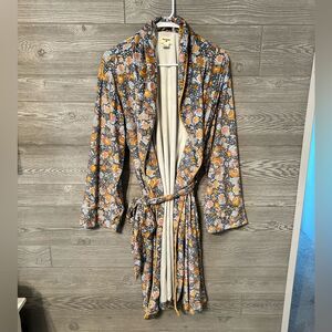 World Market Blue Floral Print Loungewear Robe one size boho